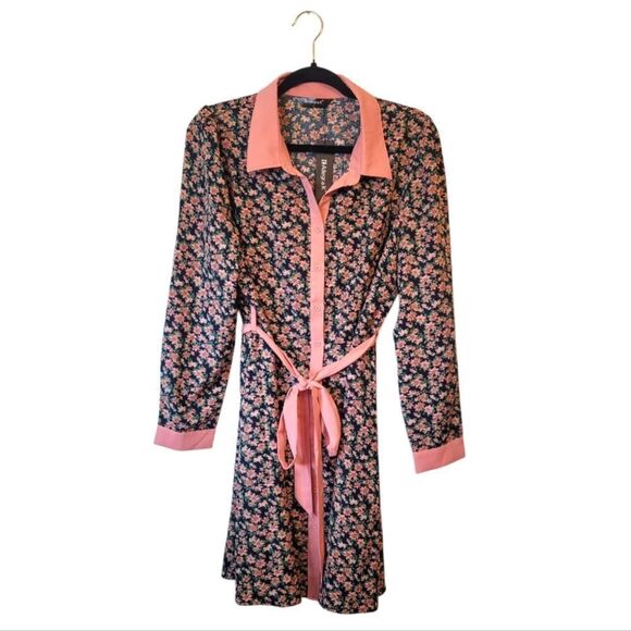 Allegra K Women's Navy Floral Collared Shirt Dress Size L NWT - Picture 1 of 7